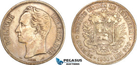 Venezuela, 5 Bolivares 1900, Paris Mint, Silver, KM# 24, Some uneven toning! VF-EF