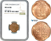 Zanzibar, British Protectorate, Ali bin Hamud, 1 Cent 1908, KM# 8, Very flashy lustre, deserving of a full RD colour designation, NGC MS64RB. It is be...