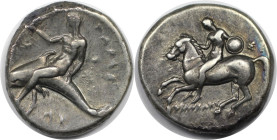 Griechische Münzen, KALABRIEN. Tarent. Nomos oder Didrachme ca. 302-280 v. Chr. (7,84 g. 21,0 mm). Vs.: Magistrat Ly... Vs.: Krieger reitet mit Rundsc...