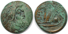 Griechische Münzen, BOSPORUS. Pantikapaion. Perisad I, 345-310 v. Chr. Tetrahalk 330-315 v. Chr. Vs.: Kopf Pan (Satyr) rechts. Rs.: ПАN (kleine Buchst...