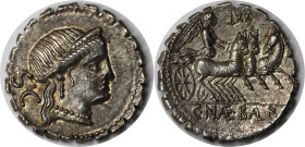 Römische Münzen, MÜNZEN DER RÖMISCHEN REPUBLIK. AR Denar (Serratus) 79 v. Chr., Rom. C. Naevius Balbus. 4.12 g. Vs.: Venuskopf r. Rs.: Victoria in Tri...