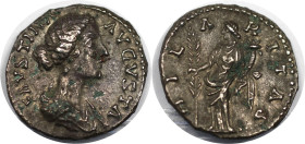 Römische Münzen, MÜNZEN DER RÖMISCHEN KAISERZEIT. Faustina II. Augusta (147-175 n. Chr). Denar. 2,75 g. 18,0 mm. Vs.: FAVSTINA AVGVSTA, Drap. Büste na...