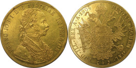RDR – Habsburg – Österreich, KAISERREICH ÖSTERREICH. Franz Joseph I. (1848-1916). 4 Dukaten 1904, Wien. Gold. 13,94 g. Fr. 1153. Vorzüglich, Kratzer...