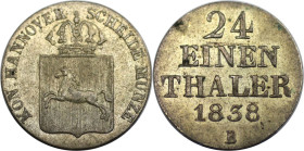 Altdeutsche Münzen und Medaillen, BRAUNSCHWEIG - CALENBERG - HANNOVER. Ernst August (1837-1851). 1/24 Taler 1838 B. Billon. KM 178.1. Vorzüglich