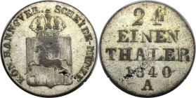 Altdeutsche Münzen und Medaillen, BRAUNSCHWEIG - CALENBERG - HANNOVER. Ernst August (1837-1851). 1/24 Taler 1840 A. Billon. KM 178.3. Sehr schön
