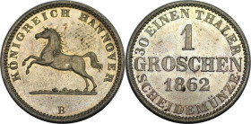 Altdeutsche Münzen und Medaillen, BRAUNSCHWEIG - LÜNEBURG - CALENBERG - HANNOVER. Georg V. (1851-1866). 1 Groschen 1862 B. Billon. KM 236. Stempelglan...