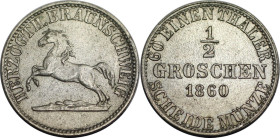 Altdeutsche Münzen und Medaillen, BRAUNSCHWEIG. Herzogtum Braunschweig. Wilhelm (1831-1884). 1/2 Groschen 1860. Billon. KM 1151. Stempelglanz