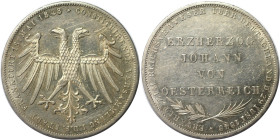 Altdeutsche Münzen und Medaillen, FRANKFURT - STADT. Erzherzog Johann von Osterreich. Gedenkdoppelgulden 1848. Silber. Jaeger 46, Thun 135, AKS 39. Vo...