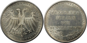 Altdeutsche Münzen und Medaillen, FRANKFURT-STADT. Erzherzog Johann von Österreich. Gedenkdoppelgulden 1848. Silber. Jaeger 46, Thun 135, AKS 39. Fast...