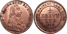 Altdeutsche Münzen und Medaillen, MAINZ. ERZBISTUM. Friedrich Karl Joseph von Erthal (1774-1802). 1/4 Kreuzer 1795 S IA. Kupfer. KM 402. Stempelglanz
