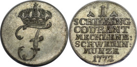 Altdeutsche Münzen und Medaillen, MECKLENBURG - SCHWERIN. Friedrich II. (1756-85). 1 Schilling 1772. KM 204. Vorzüglich