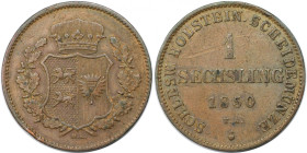 Altdeutsche Münzen und Medaillen, SCHLESWIG - HOLSTEIN. 1 Sechsling 1850 TA HL. Kupfer. KM 162. Sehr schön-vorzüglich