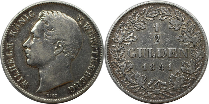 Altdeutsche Münzen und Medaillen, WÜRTTEMBERG. Wilhelm I. (1816-1864). 1/2 Gulde...