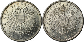 Deutsche Münzen und Medaillen ab 1871, REICHSSILBERMÜNZEN, Lübeck. 2 Mark 1904 A. Silber. Jaeger 81. Stempelglanz