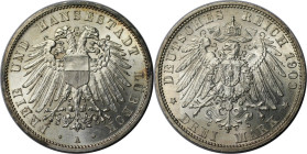 Deutsche Münzen und Medaillen ab 1871, REICHSSILBERMÜNZEN, Lübeck. 3 Mark 1909 A. Silber. Jaeger 82. Stempelglanz, feine Patina
