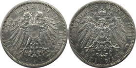Deutsche Münzen und Medaillen ab 1871, REICHSSILBERMÜNZEN, Lübeck. 3 Mark 1911 A. Silber. Jaeger 82. Vorzüglich-stempelglanz