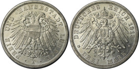 Deutsche Münzen und Medaillen ab 1871, REICHSSILBERMÜNZEN, Lübeck. 3 Mark 1913 A. Silber. Jaeger 82. Vorzüglich-stempelglanz