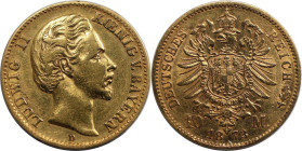 Deutsche Münzen und Medaillen ab 1871, REICHSGOLDMÜNZEN, Bayern. Ludwig II. (1864-1886). 10 Mark 1873 D, München. Gold. 3,94 g. Jaeger 193. Sehr schön...