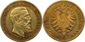 Deutsche Münzen und Medaillen ab 1871, REICHSGOLDMÜNZEN, Preußen. Friedrich III. (1888-1888). 20 Mark 1888 A. Gold. 7,92 g. Vorzüglich+