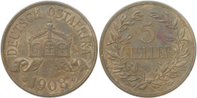 Deutsche Münzen und Medaillen ab 1871, DEUTSCHE KOLONIEN. Deutsch Ostafrika. 5 Heller 1908 J. Jaeger 717. Vorzüglich