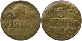 Deutsche Münzen und Medaillen ab 1871, DEUTSCHE KOLONIEN. Notmünzen aus Tabora. 5 Heller 1916 T. Jaeger 723. Sehr Schön