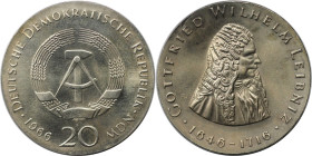 Deutsche Münzen und Medaillen ab 1945, Deutsche Demokratische Republik bis 1990. 20 Mark 1966 A. Zum 250. Todestag von Gottfried Wilhelm Leibniz. Silb...