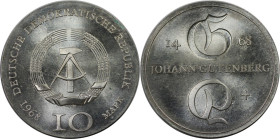 Deutsche Münzen und Medaillen ab 1945, Deutsche Demokratische Republik bis 1990. 10 Mark 1968 A, Zum 500. Todestag von Johannes Gutenberg. Silber. KM ...