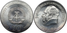 Deutsche Münzen und Medaillen ab 1945, Deutsche Demokratische Republik bis 1990. 20 Mark 1969 A, Zum 220. Geburtstag von Johann Wolfgang von Goethe. S...