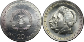 Deutsche Münzen und Medaillen ab 1945, Deutsche Demokratische Republik bis 1990. 20 Mark 1971 A, Zum 100. Geburtstag von Liebknecht und Rosa Luxemburg...