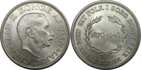 Europäische Münzen und Medaillen, Dänemark / Denmark. 75. Jahrestag - Geburt von König Christian X. 2 Kroner 1945. 15,0 g. 0.800 Silber. 0.39 OZ. KM 8...