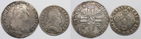 Europäische Münzen und Medaillen, Frankreich / France, Lots und Sammlungen. Louis XIV. (1643-1715). 1/4 Ecu 1690 A, Paris Dazu 11 Sols aux 4 couronnes...