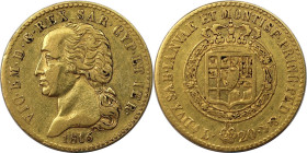 Europäische Münzen und Medaillen, Italien / Italy. Savoyen / Sardinien. Vittorio Emanuele I. (1802-1821). 20 Lire 1816, Turin. Gold. 6,39 g. Montenegr...
