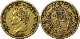Europäische Münzen und Medaillen, Italien / Italy. Savoyen / Sardinien. Carlo Felice (1821-1831). 20 Lire 1827, Turin. Gold. 6,39 g. Montenegro 39. Fr...