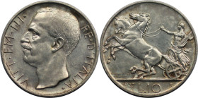 Europäische Münzen und Medaillen, Italien / Italy. Vittorio Emanuele III. (1900-1946). 10 Lire 1927 R. 10,0 g. 0.835 Silber. 0.27 OZ. KM 68.2. Stempel...