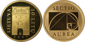 Europäische Münzen und Medaillen, Litauen / Lithuania. 10 Litu 2007. 1,24 g. 0.999 Gold. 0.0398 OZ. AGW, 13,92 mm. KM 160. Polierte Platte, in Kapsel...