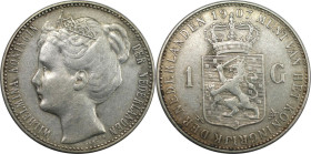 Europäische Münzen und Medaillen, Niederlande / Netherlands. Wilhelmina (1890-1948). 1 Gulden 1907. Silber. KM 122.2. Sehr schön