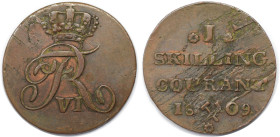 Europäische Münzen und Medaillen, Norwegen / Norway. Frederik VI. (1808-1814). 1 Skilling 1809. Kupfer. KM 274.2. Sehr schön