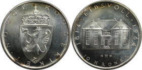 Europäische Münzen und Medaillen, Norwegen / Norway. Haakon VII. 150. Jahrestag der Verfassung. 10 Kroner 1964. 20,0 g. 0.900 Silber. 0.58 OZ. KM 413....