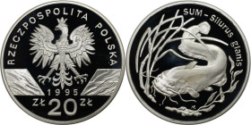 Europäische Münzen und Medaillen, Polen / Poland. Sum Fischer. 20 Zlotych 1995. 31,10 g. 0.999 Silber. 1.0 OZ. KM Y# 290. Polierte Platte
