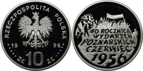Europäische Münzen und Medaillen, Polen / Poland. Jahrestag der Posener Ereignisse 1956. 10 Zlotych 1996. 16,50 g. 0.925 Silber. 0.49 OZ. KM Y# 324. P...