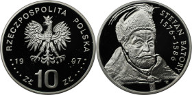Europäische Münzen und Medaillen, Polen / Poland. Stefan Batory. 10 Zlotych 1997. 14,14 g. 0.925 Silber. 0.42 OZ. KM Y# 327. Polierte Platte