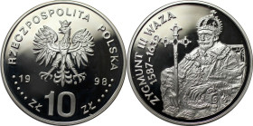 Europäische Münzen und Medaillen, Polen / Poland. Sigismund III. (1587-1632) 10 Zlotych 1998. 14,14 g. 0.925 Silber. 0.42 OZ. KM Y#338. Polierte Platt...