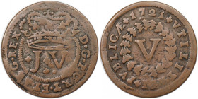 Europäische Münzen und Medaillen, Portugal. 5 Reis 1721. Kupfer. KM 194. Sehr schön