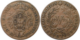Europäische Münzen und Medaillen, Portugal. Maria I. & Pedro III. 5 Reis 1777. Kupfer. KM 261. Sehr schön