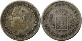 Europäische Münzen und Medaillen, Portugal. PORTUGIESISCHE BESITZUNGEN. India-Portuguese. 1/4 Rupia 1881. Silber. KM 310. Sehr schön