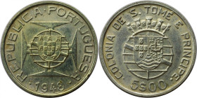 Europäische Münzen und Medaillen, Portugal. PORTUGIESISCHE BESITZUNGEN. SAINT THOMAS & PRINCE ISLANDS. 5 Escudos 1948. Silber. KM 6. Vorzüglich