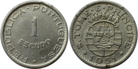 Europäische Münzen und Medaillen, Portugal. PORTUGIESISCHE BESITZUNGEN. SAINT THOMAS & PRINCE ISLANDS. 1 Escudo 1951. Kupfer-Nickel. KM 11. Vorzüglich...