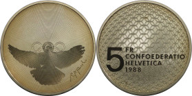 Europäische Münzen und Medaillen, Schweiz / Switzerland. Olympische Bewegung. 5 Franken 1988. Kupfer-Nickel. KM 67. Polierte Platte