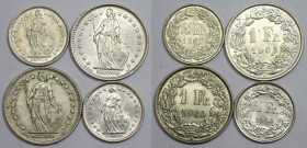 Europäische Münzen und Medaillen, Schweiz / Switzerland, Lots und Sammlungen. 1/2 Franken 1962 (Vz+), 1/2 Franken 1964 (Fast St). 1 Franken 1960 (Vz+)...