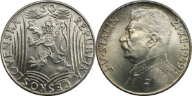 Europäische Münzen und Medaillen, Tschechoslowakei / Czechoslovakia. 70. Geburtstag von Josef Stalin. 50 Kronen 1949. 10,0 g. 0.500 Silber. 0.16 OZ. K...